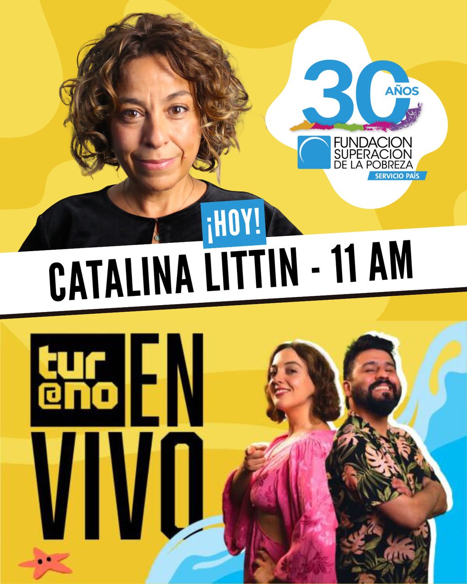 🎧 ¡𝗛𝗢𝗬 - 𝟭𝟭 𝗔𝗠❗ 👉 𝗖𝗔𝗧𝗔𝗟𝗜𝗡𝗔 𝗟𝗜𝗧𝗧𝗜𝗡 𝗲𝗻 <a href="/turnoenvivo/">TURNO</a> 

🔔 Escucha a <a href="/catalittin/">Catalina Littin</a>, directora ejecutiva de <a href="/superarpobreza/">Fundación Superación de la Pobreza</a>, conversando sobre la convocatoria de @SERVICIOPAIS y nuestra propuesta Umbrales Sociales para Chile.

📲 🔗youtube.com/@turnoenvivo