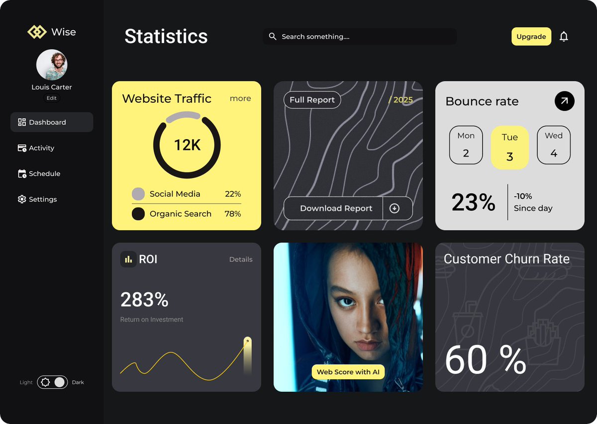 DevLegend008's tweet image. Turning raw data into visual storytelling 💛
Dark UI concept for a modern analytics platform — balancing readability, contrast, and flow.
#UIDesign #DashboardDesign #DarkUI #UX