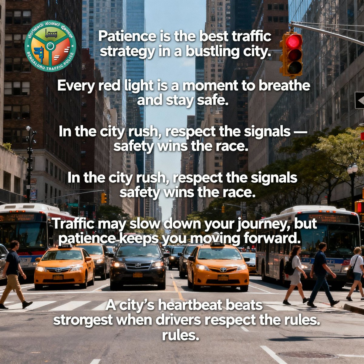 DCPSouthTrBCP's tweet photo. 🚦 Respect the red, it saves your breath,
🟢 Green will come, avoid the death,
🚗 Patience always wins the test.
ಸಂಚಾರ ಸೂಚನೆಗಳನ್ನು ಪಾಲಿಸಿ ಸುರಕ್ಷಿತವಾಗಿರಿ. #followtrafficrule #Bengaluru https://t.co/WoJQY6qAsr