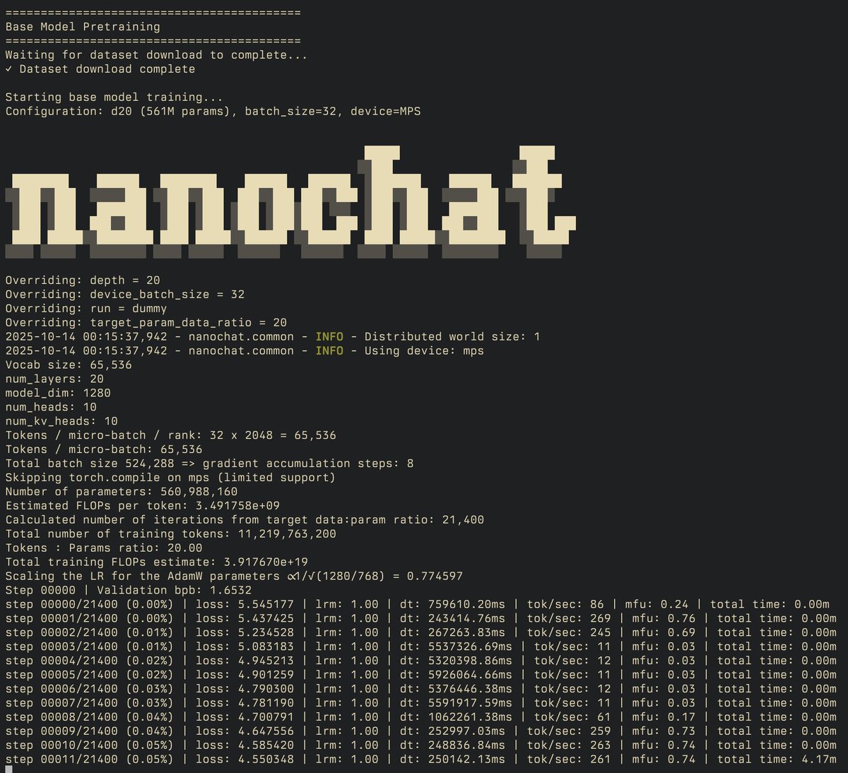 SIGKITTEN's tweet image. if you start training nanochat on mac, it should be done around when the time the sun goes supernova