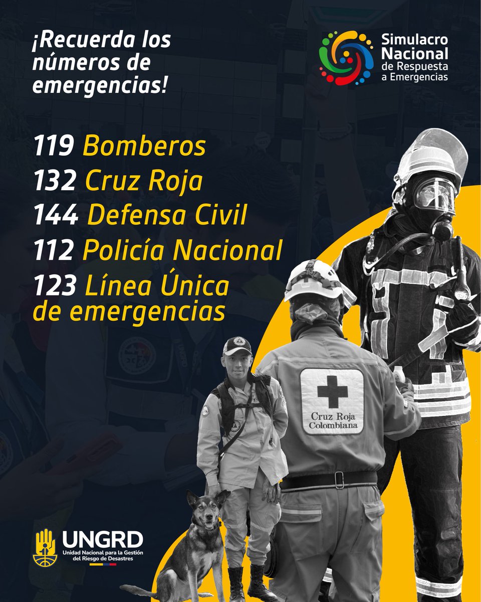 📞 En una emergencia, cada segundo cuenta.
Por eso, participar en el #SimulacroNacional es fundamental.

🗓️ Este 22 de octubre, a las 9:00 a.m., pon a prueba tu preparación.

💪 ¡Participa y asegura la vida!

👉 Infórmate y prepárate en: portal.gestiondelriesgo.gov.co/simulacro