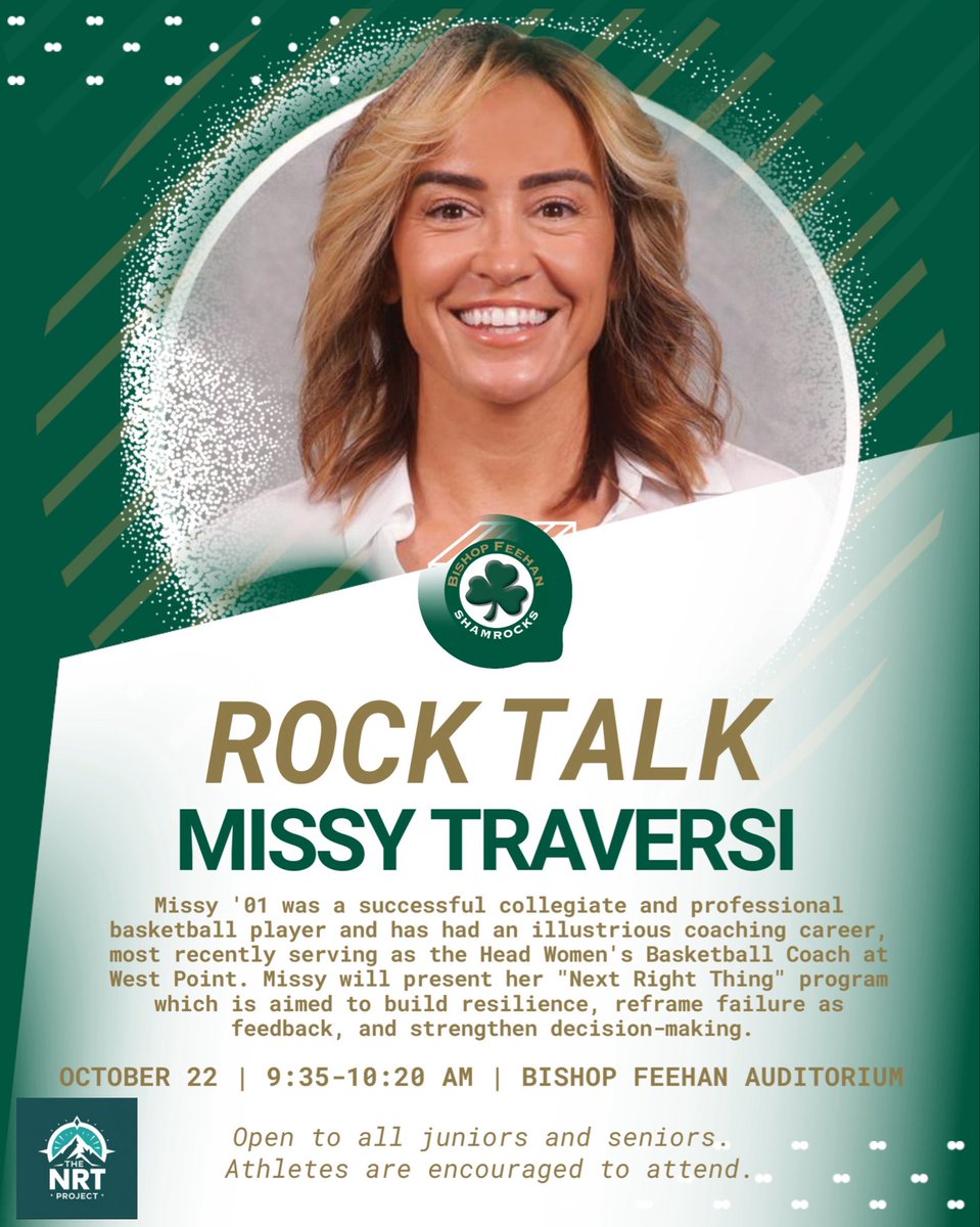 FeehanAthletics's tweet image. We are excited to host Missy Traversi ‘01 in our Rock Talk series next week. @BishopFeehanHS @CoachTraversi