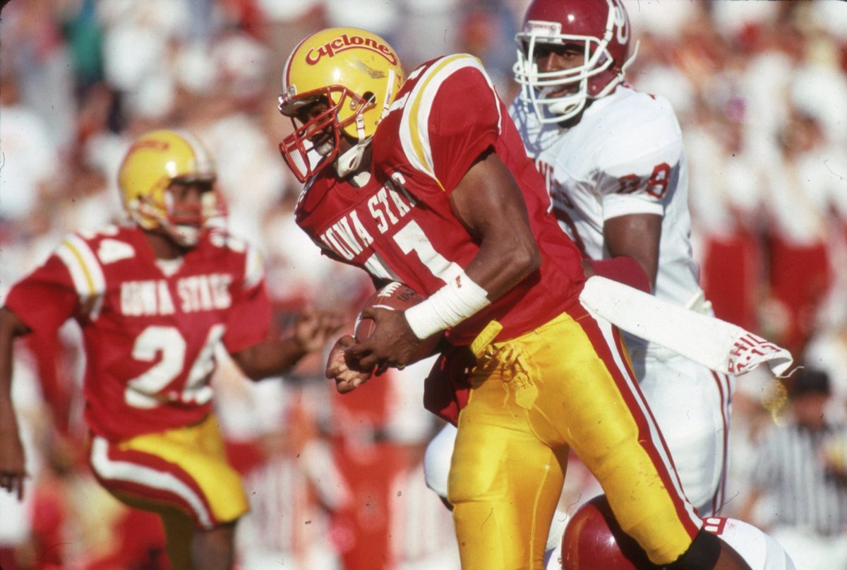 All-Big Eight DB Marcus Robertson vs. Oklahoma in 1989. Robertson was inducted into the ISU Hall of Fame in 2008 and played 12 seasons in the NFL. He is currently the defensive backs coach for the Las Vegas Raiders. 
#CyclONEnation