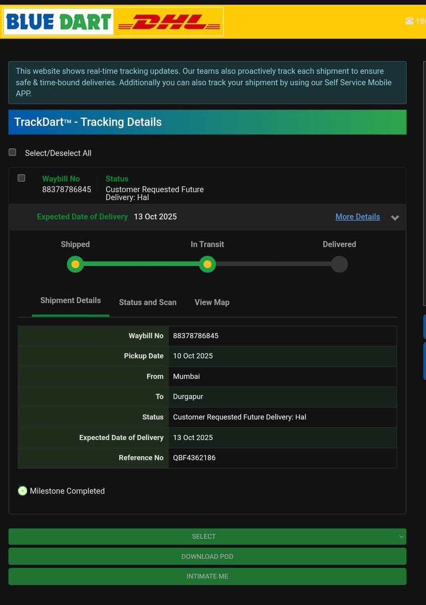 akash_sinha_7's tweet photo. Bad service. 
Ordered 2 packages from Apple India.
Both reached BlueDart office, but I only recieved one!
The expected date of delivery has passed.
There have been no updates regarding when I will get my package.
Even the contact no. is not reachable.
@BlueDart_  @BlueDartCares https://t.co/6nNYiRnhXx