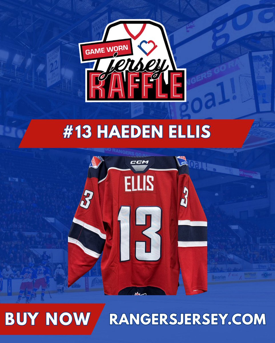 Tonight’s Jersey Raffle Feature is  #13 Haeden Ellis! 

Buy online or at the <a href="/OHLRangers/">Kitchener Rangers</a> game! Plus - A special jersey is featured as our consolation prize! 

🎟️ RangersJersey.com