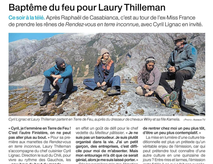 #LesMediasEnParlent <a href="/FranceTV/">France tv</a> 

<a href="/LeTelegramme/">Le Télégramme</a> <a href="/Var_Matin/">Var-matin</a> <a href="/le_Parisien/">Le Parisien</a> <a href="/OuestFrance/">Ouest-France</a> 

📍 " Rendez-vous en terre inconnue avec Cyril Lignac chez les Gauchos " 

<a href="/LauryThilleman/">Laury Thilleman</a> <a href="/cyril_lignac/">Cyril Lignac</a> <a href="/RDVETI/">Rendez-vous en terre inconnue</a> 

▶️ Ce soir à 21.10 sur france.tv et #France2