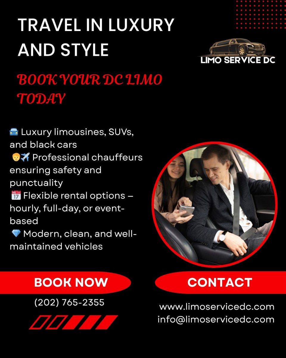 limoservicedcva's tweet photo. Arrive in style, travel in luxury!
📞 Call/Text (202) 765-2355 | 📧 info@limoservicedc.com
Visit: https://t.co/MFQroETBbO
#LimoServiceDC #WashingtonDCLimo #LuxuryLimoRide #NationwideChauffeuredServices #DCTransportation #ExecutiveLimoDC #PromLimoDC #WeddingLimoDC #CorporateLimoDC https://t.co/nSbzYqoXL1