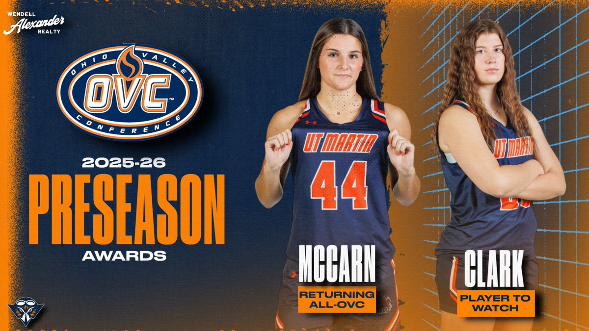 utmsports's tweet photo. The @OVCSports Preseason Basketball awards were handed out Tuesday and @UTMartinWBB juniors Kenley McCarn and Norah Clark garnered honors. 

Read more at the link below.

📰: https://t.co/w4HYStmHUe

#MartinMade https://t.co/Se6e4YGCtQ