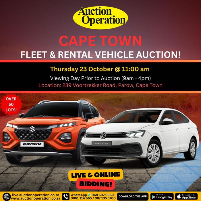 FLEET &amp; RENTAL VEHICLE AUCTION - CAPE TOWN | 23 OCT 2025 | auctionoperation.co.za
Secure pre-approved bank finance, contact Mathilda Fourie +27823372210 | typecard.com/67399b0a
Auth. FSP34936