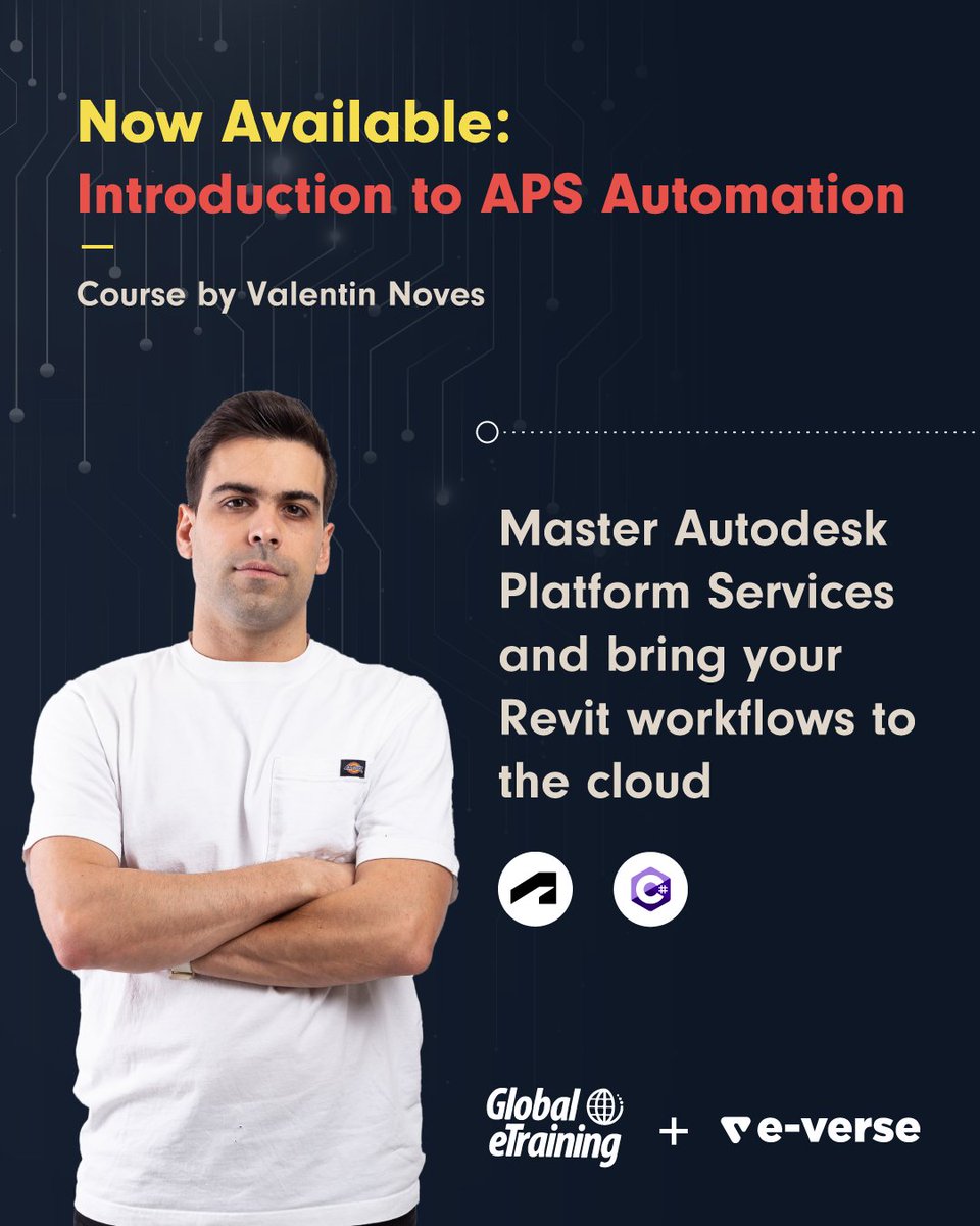 APS Automation for Revit is here!

Learn how to scale your Revit workflows with Autodesk Platform Services.

This course, from Valentin Noves, is available exclusively on the <a href="/GlobalETraining/">Global eTraining</a>  platform.

Build. Automate. Deploy.

e-verse.com/learn/aps-auto…