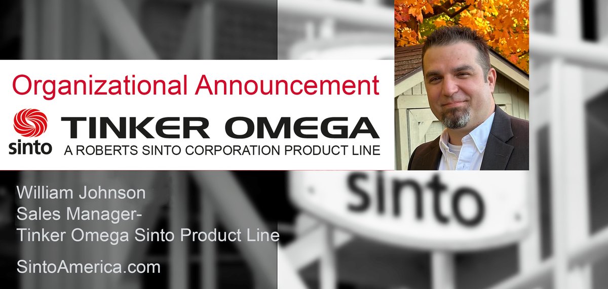 SintoAmerica's tweet photo. Sinto is excited to announce the promotion of William Johnson to Sales Manager for the Tinker Omega Sinto Product Line! Will began his journey with Tinker Omega in 2017 as a fabricator and has since held roles in project engineering, sales engineering, and applications. https://t.co/qHqKMRUWh3