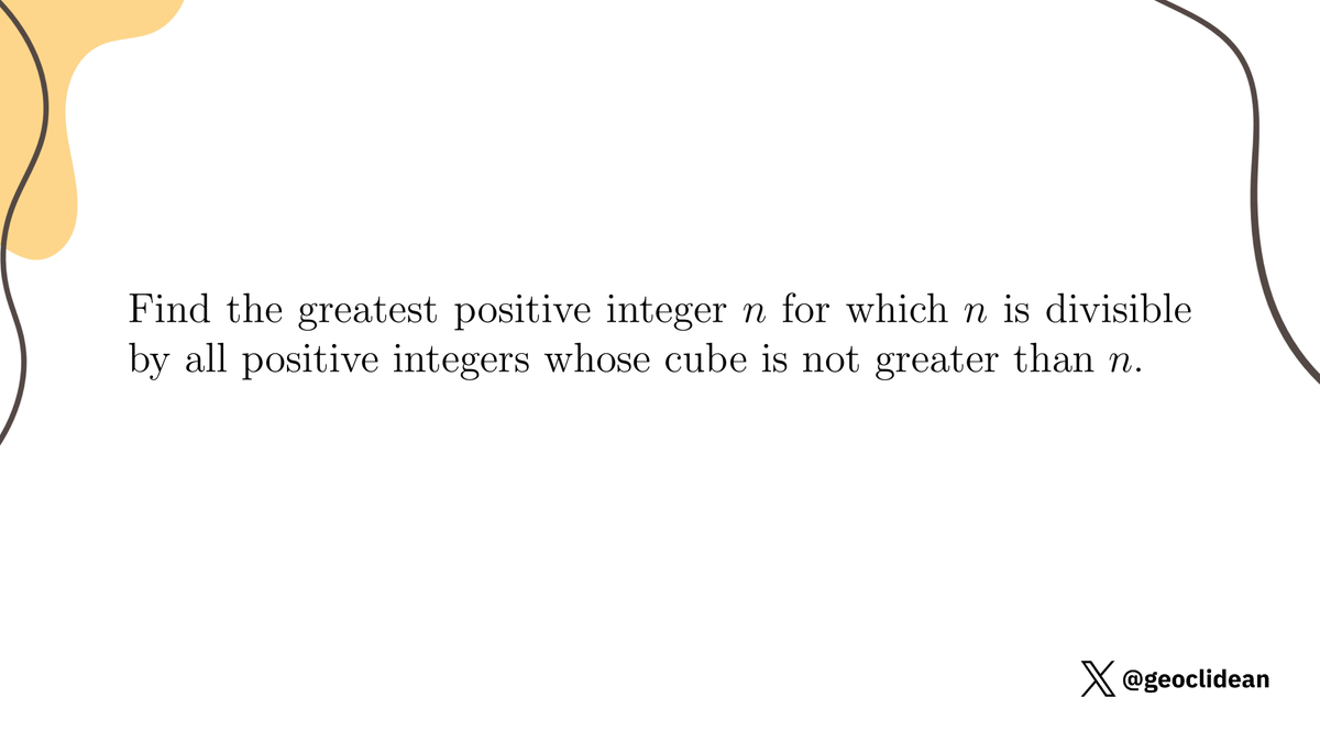geoclidean's tweet photo. Find the greatest positive integer such that
#NumberTheory #LeastCommonMultiple #NumberTheoryProposed #Auyesl https://t.co/H2IVC7utEC