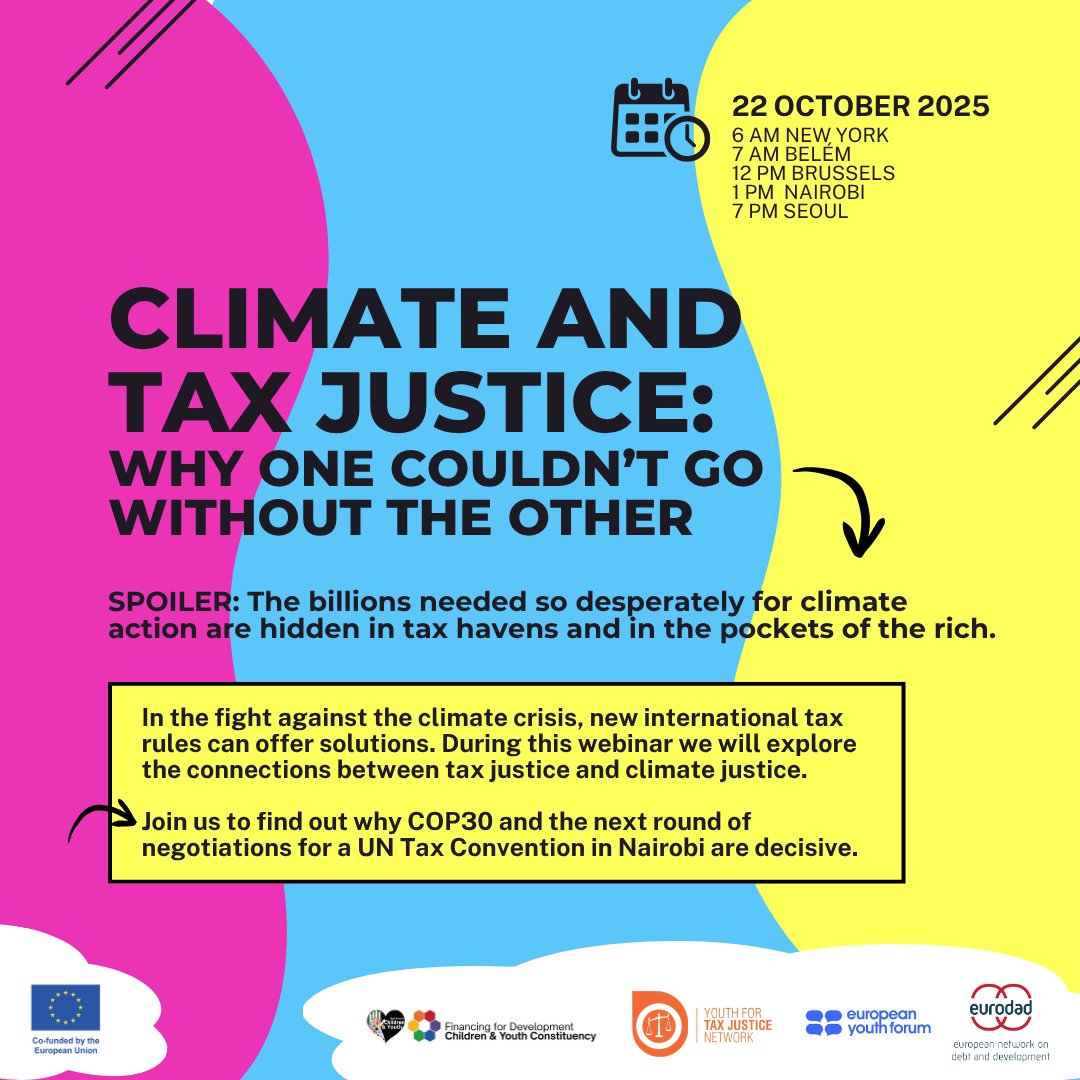 #DidYouKnow that the struggle for climate justice is inseparable from the fight for tax Justice ⁉️

The billions needed for climate action are hidden in tax havens and in the pockets of the wealthy. Until we fix the global tax system, #climatejustice will remain out of reach.

📢