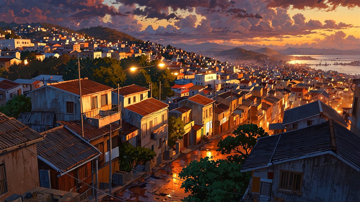 nightgalaxx's tweet photo. Sunset over a sleepy hillside—lights waking as the sea cools down 🌄.
#aiart #bluskyart #blusky #sunset #madagascar #town #x https://t.co/DD0VP1leDM