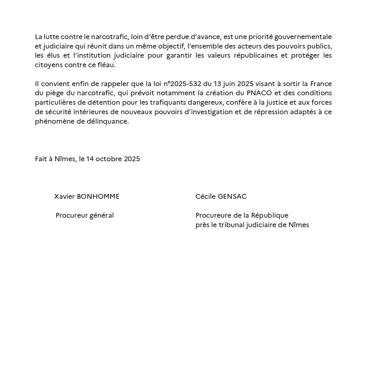 📢Communiqué de presse commun de monsieur le procureur général près la cour d'appel et madame la procureure de la République