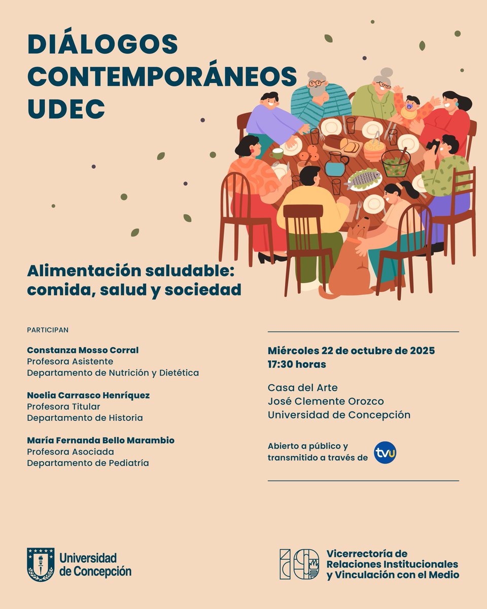 💥Les invitamos a una nueva versión de Diálogos Contemporáneos UdeC.

Les esperamos para discutir del tema de esta oportunidad: "Alimentación saludable: comida, salud y sociedad"

🗓️ Miércoles 22 de octubre, 17:30 horas
📍Casa del Arte José Clemente Orozco
🎥 Canal TVU
