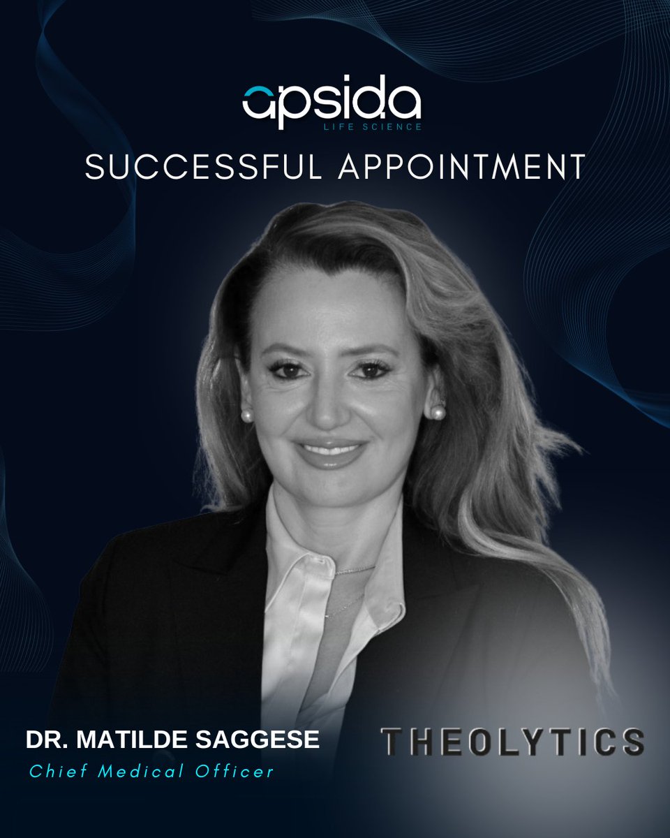 We’re delighted to announce the appointment of Dr. Matilde Saggese as Chief Medical Officer at Theolytics.

This search we lead and completed by Jamie Salmon.

#Theolytics #CMO #ChiefMedicalOfficer #Successfulplacement