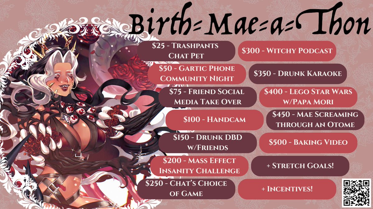 Come one, come all to the Birth-Mae-a-thon! 

Starting on my birthday (October 29th) at 8pm EST and running through to November 1st, we will be partyinggggg. 

There will be shenanigans! A new outfit reveal! Horrified Mae screams! Be there or I'll cry