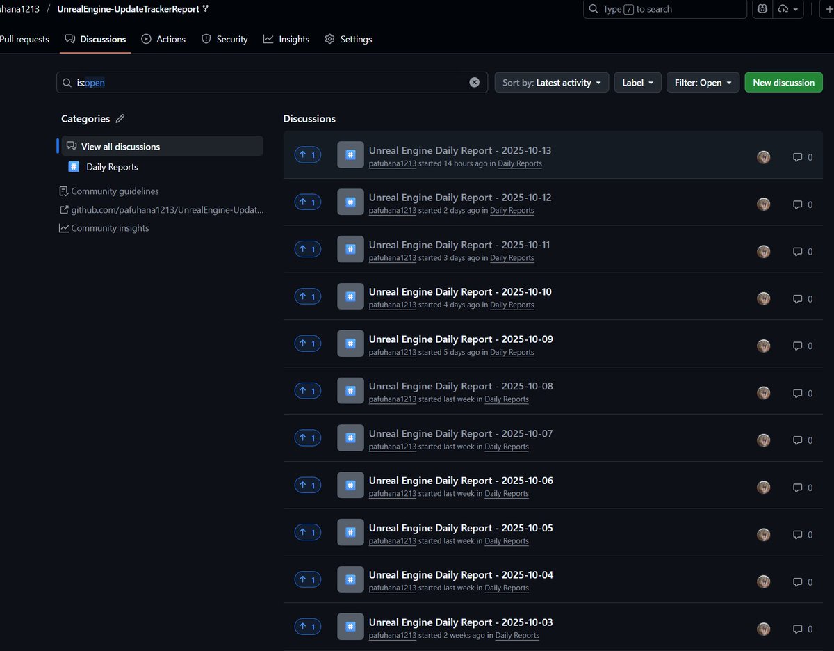 pafuhana1213's tweet image. そういえば「UE5の更新履歴を自動取得し、AI要約したものをレポートする」サービス(Unreal Engine Update Tracker)をリリースして、もう３ヶ月ぐらいになってた！

めちゃ便利なので、ue5-mainを見るのが大好き勢は是非使ってね！ 
github.com/pafuhana1213/U…
#UE5 #UE5Study