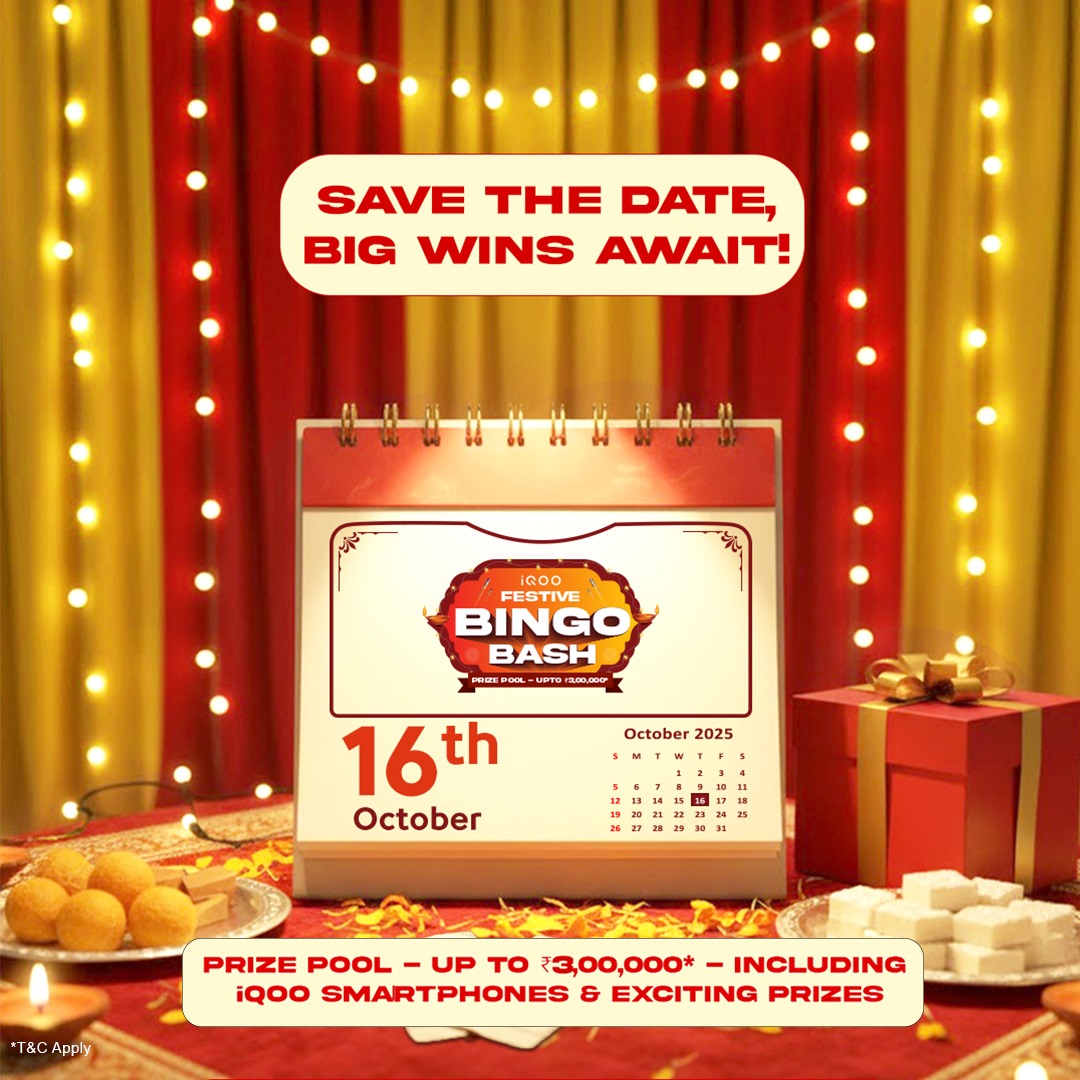IqooInd's tweet image. Your festive calendar just got an upgrade! 🗓️
The iQOO Bingo Bash goes live 16th October - play, strike, and win big!
Here's how you can participate ⬇
1️⃣ Follow @iQOOInd & @iQOOEsports on Instagram.
2️⃣ Send a DM to @iQOOEsports saying "Get My Bingo Ticket" to generate your…