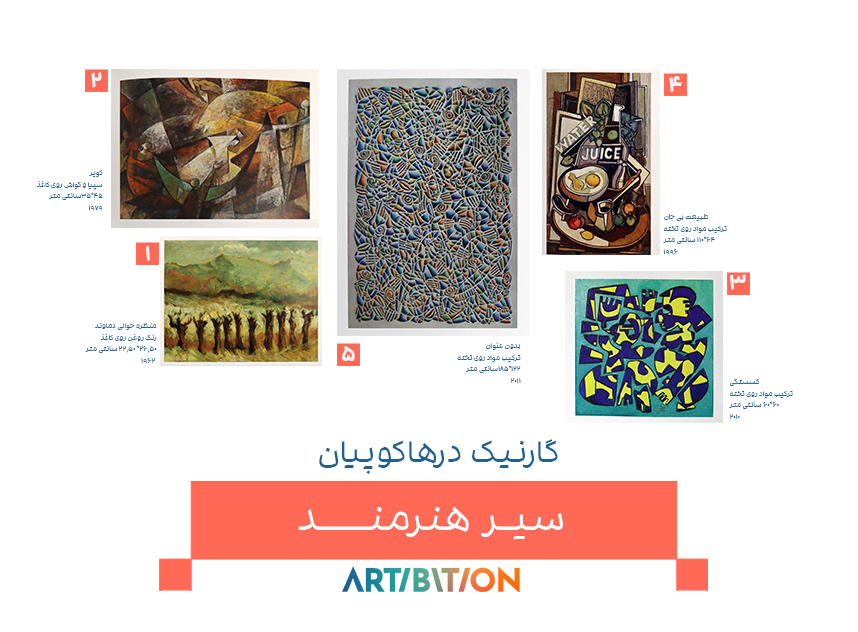 #سیر_هنرمند
ادوار مختلف کاری #گارنیک_درهاکوپیان بر اساس #تکنیک و #سال کاری، از سال‌های دانشجویی در #دهه_40 تا #دهه_90
۱. منظره. دهه‌ی ۴۰
۲. کویر. دهه‌ی ۵۰
۳. گسستگی. دهه‌ی ۸۰
۴. طبیعت بی‌جان. دهه‌ی  ۷۰
۵. چهره‌های مشبک. دهه‌ی ۱۳۹۰
شما گارنیک را با آثار کدام دوره‌ به یاد می‌آورید؟