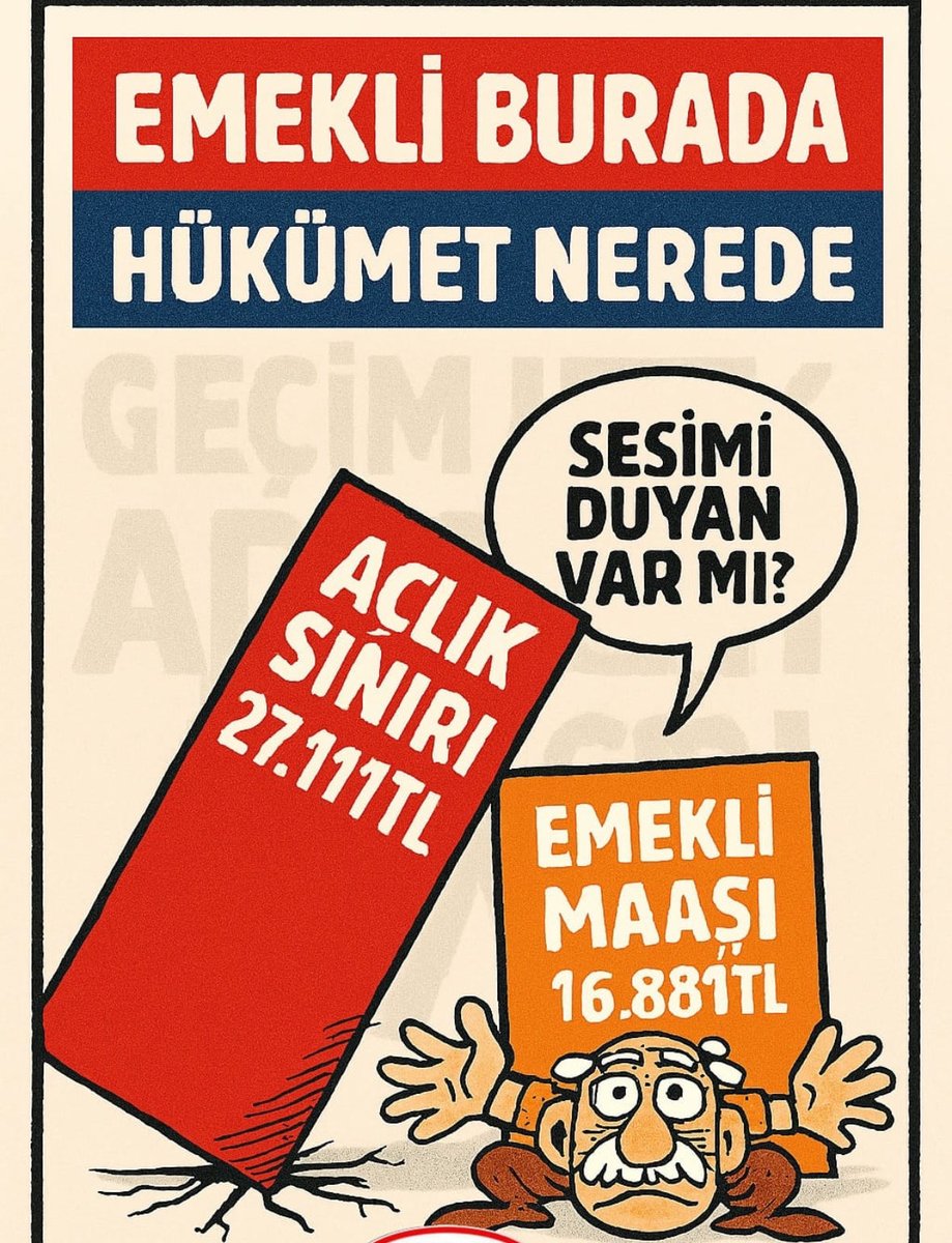 TÜRK-İŞ’in
Eylül 2025 raporuna göre,

dört kişilik bir ailenin sağlıklı beslenmek için aylık yapması gereken gıda harcaması 
27.970 TL‘ye ulaşmış.

Yoksulluk sınırı (gıda + konut, ulaşım, eğitim gibi temel ihtiyaçlar) ise 91.109 TL.  

 #HalkAçHükümetNerde