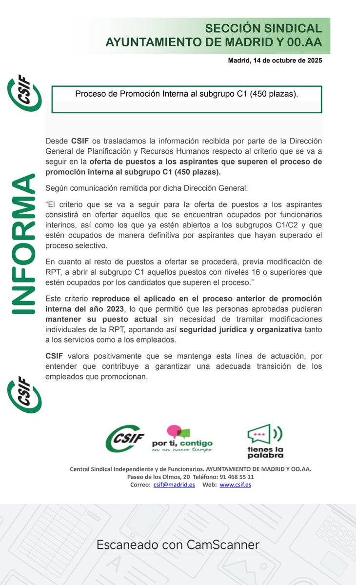 Proceso de Promoción Interna al subgrupo C1 (450 plazas)

CSIF valora positivamente que se mantenga esta línea de actuación , por entender que contribuye a garantizar una adecuada transición de los empleados que promocionan.