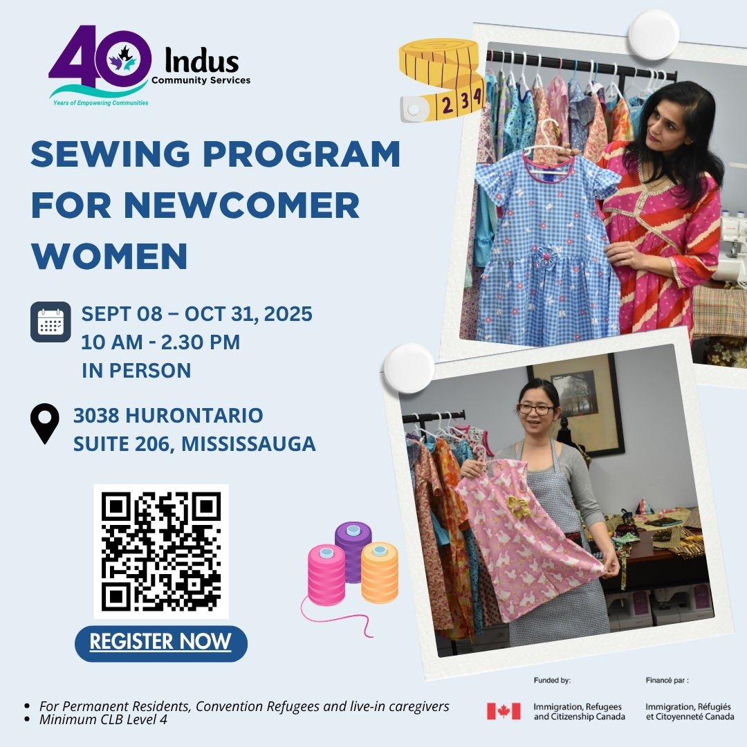 Join Indus Community Services FREE 8-week Sewing Program designed especially for newcomer women! Learn practical sewing techniques, build confidence, creativity, and meaningful connections.

<a href="/indus_helps/">Indus Community Services</a>

#SewingWorkshop #SewingProgram #NewcomerWomen #SewingSkills #LearnToSew