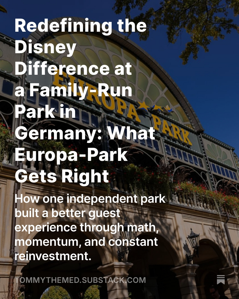tommyhawkins's tweet image. Europa-Park has quietly redefined the “Disney Difference.” More rides, fewer waits, happier guests—and no billion-dollar IPs required.
open.substack.com/pub/tommytheme…