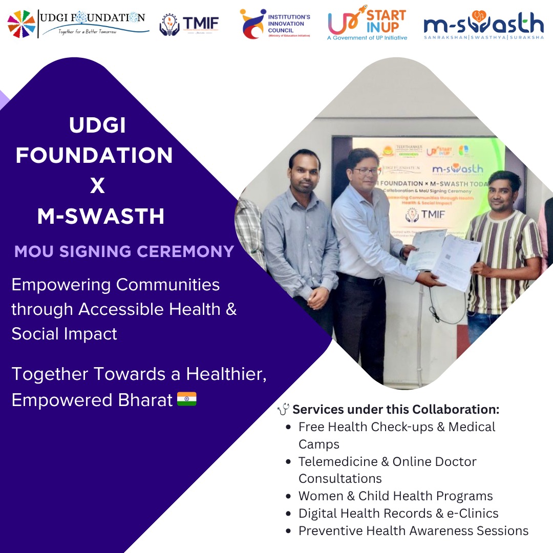 🤝 Big News!
UDGI Foundation has signed an MoU with M-Swasth to deliver accessible &amp; affordable healthcare across rural India. 🇮🇳

From telemedicine to women’s health &amp; wellness — we’re taking community healthcare to the next level! 🌿
#UDGIFoundation #MSwasth #HealthForAll #CSR