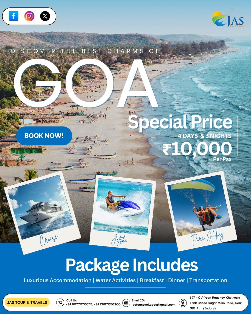 Maninde60077763's tweet image. ✨ Goa Getaway from ₹10,000/-! ✨
4D/3N of beaches, parties &amp;amp; water sports 🌊🍹
Jet skiing, parasailing &amp;amp; more — your perfect beach escape! 🏖️
📞 Jas Tour &amp;amp; Travels: 99797-07075 | 79870-56200
#GoaTrip #BeachVibes #TravelWithJas #Goa2025
