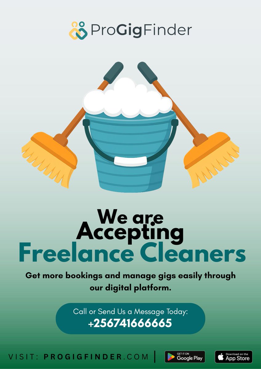 We’re now welcoming skilled freelance cleaners to join our platform. A new feature is coming soon to help you attract more clients and manage your gigs effortlessly. Join now and be among the first to take advantage of it. Call or send a message to +256741666665.