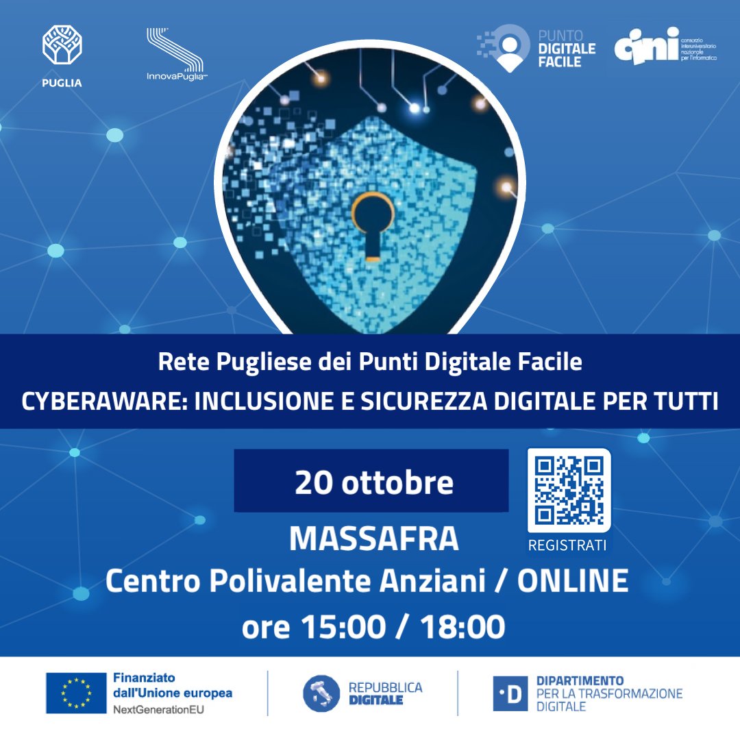 RegionePuglia's tweet photo. ...sulla piattaforma regionale: https://t.co/6fZx153MDP
➡️Maggiori informazioni sul portale della Rete Regionale dei Punti Digitale Facile: https://t.co/aihybePWlx
🔎https://t.co/gGkukdORAF
#digitalepertutti #PuntoDigitaleFacile #cybersecurity #inclusionedigitale https://t.co/3TXUTVdQ7v