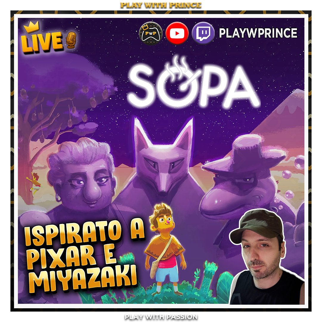 📢 Stasera alle 21:30 scopriamo #SOPA, il nuovo titolo di <a href="/StudioBando/">StudioBando | SOPA is out NOW!</a> ispirato dai grandi classici Pixar e dal maestro Miyazaki!

Vi aspetto in #live qui:
👉 twitch.tv/playwprince

<a href="/GamesPaladinsIT/">Games Paladins</a>
<a href="/Ghido85/">Semplicemente Ghido</a>

#IndieGame #TwitchItalia #Pixar #Miyazaki #adventuregame
