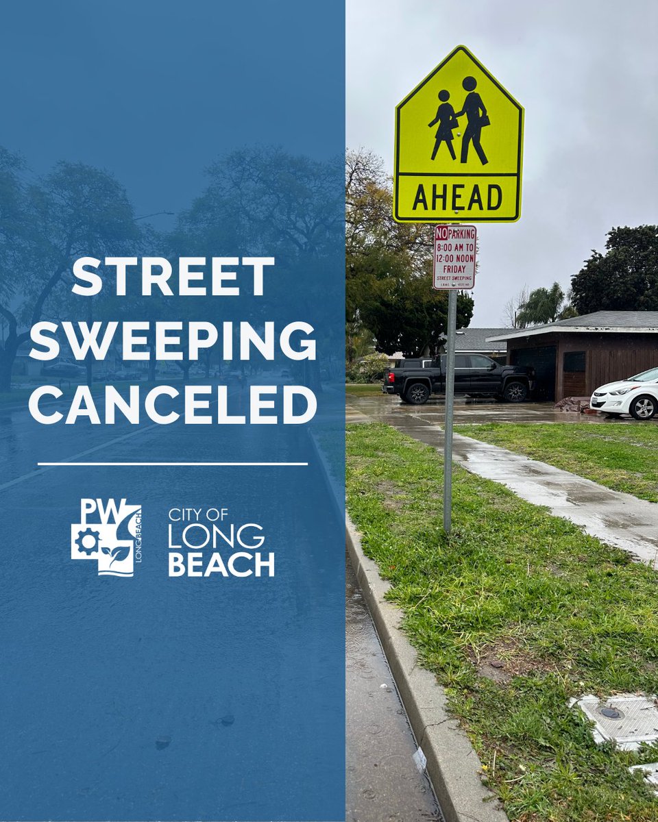 🚨‼️STREET SWEEPING UPDATE‼️🚨*

Due to #LBRain 🌧️ all street sweeping has been canceled today, Tuesday, 10/14. 

Stay dry, drive safe, @longbeachcity!