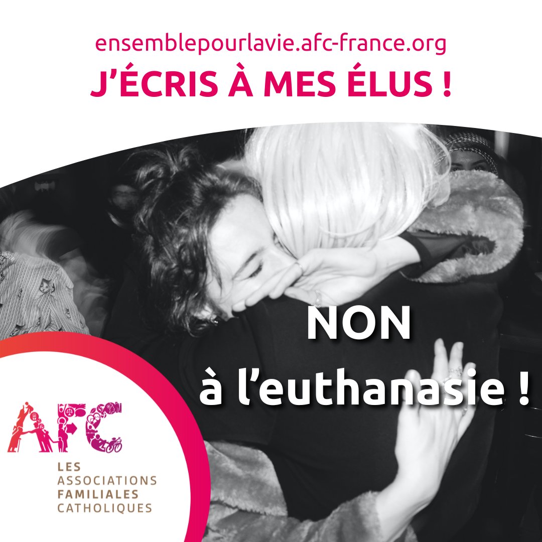 “Ensemble pour la vie”

C’est notre cri de guerre face à la démission d’une
société qui réfléchit actuellement à la légalisation de
l’euthanasie et du suicide assisté.🔥

👉🏼En tant que citoyen français, montrez à vos élus
que vous vous opposez fermement à une loi qui
légaliserait
