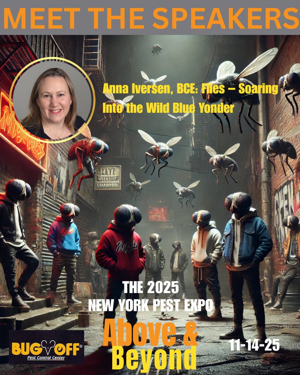 BugOffPest's tweet image. Meet 2025 #NewYorkPestExpo speaker Anna Iversen, BCE, US Technical Director at Pelsis! She’ll present Flies – Soaring Into The Wild Blue Yonder.  Give those bullies a smack-down!
Nov 14 
Register: tinyurl.com/ms5sxfye
If you’re a Pest Pro – THIS IS YOUR BIG SHOW!
#PestControl
