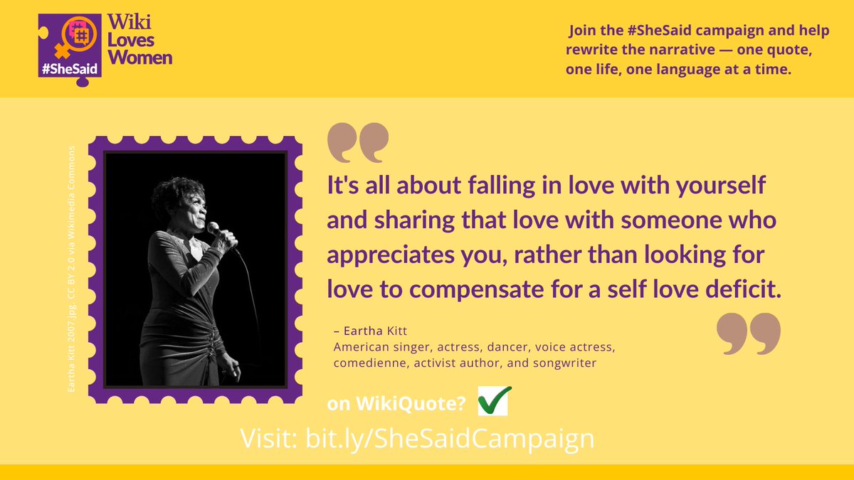 Over the years, #SheSaid has become a global movement — amplifying women’s voices and making their wisdom visible on Wikiquote. 🌍📚

This year, we’re aiming for more voices, more languages, more impact, together. 💪

#SheSaid2025 #WikiLovesWomen #OpenKnowledge #HerStoryMatters