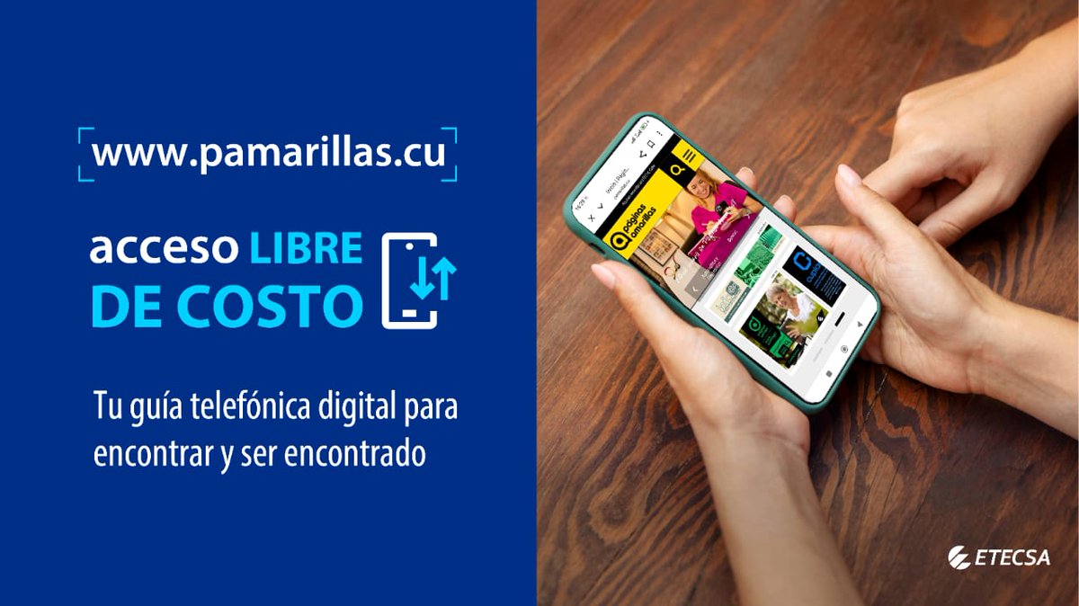 📍 Un número telefónico ☎️ que necesitas⁉️, búscalo en pamarillas.cu 😉. 
📌Accede libre de costo y encontrarás info ℹ️ de servicios hospitalarios 💉, escolares 📓, comerciales 🥣, recreativos 🪇 y mucho ➕.
#PáginasAmarillasDeEtecsa