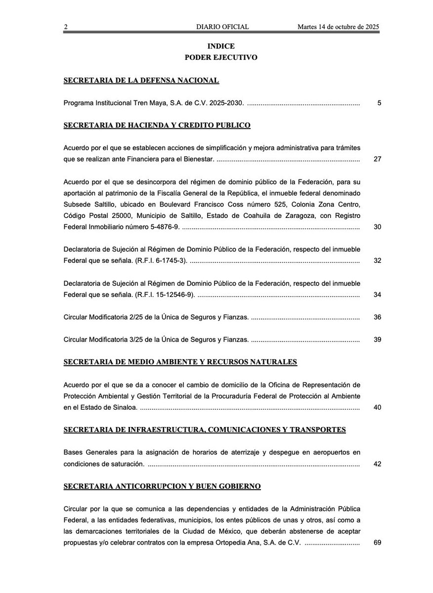 OJN_SEGOB's tweet photo. 📜 Diario Oficial de la Federación @DOF_SEGOB
14-10-2025 Edición Matutina
👉 https://t.co/kUqYvzVo4w
@SEGOB_mx 
.
.
. 
#DOF #México
#14DeOctubreDe2025   
#OrdenJurídicoNacional
#OJN https://t.co/mtOtQEN1I2