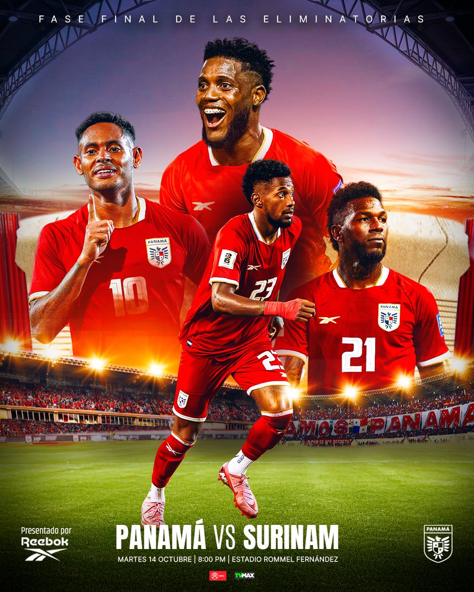 ¡POR EL LIDERATO DEL GRUPO 💪🏾!

La selección #PanamáMayor 🇵🇦 sale esta noche por el liderato del grupo cuando se mida 🆚 Surinam 🇸🇷 por las Eliminatorias rumbo al <a href="/FIFAWorldCup/">FIFA World Cup</a> 🏆.

🇵🇦🆚🇸🇷
⏰ 8pm
🏟️ Rommel Fernández 
📺 <a href="/tvmaxdeportes/">TVMAX Deportes</a> y <a href="/deportes_rpc/">Deportes RPC</a> 

#MásPanameñosQueNunca🇵🇦