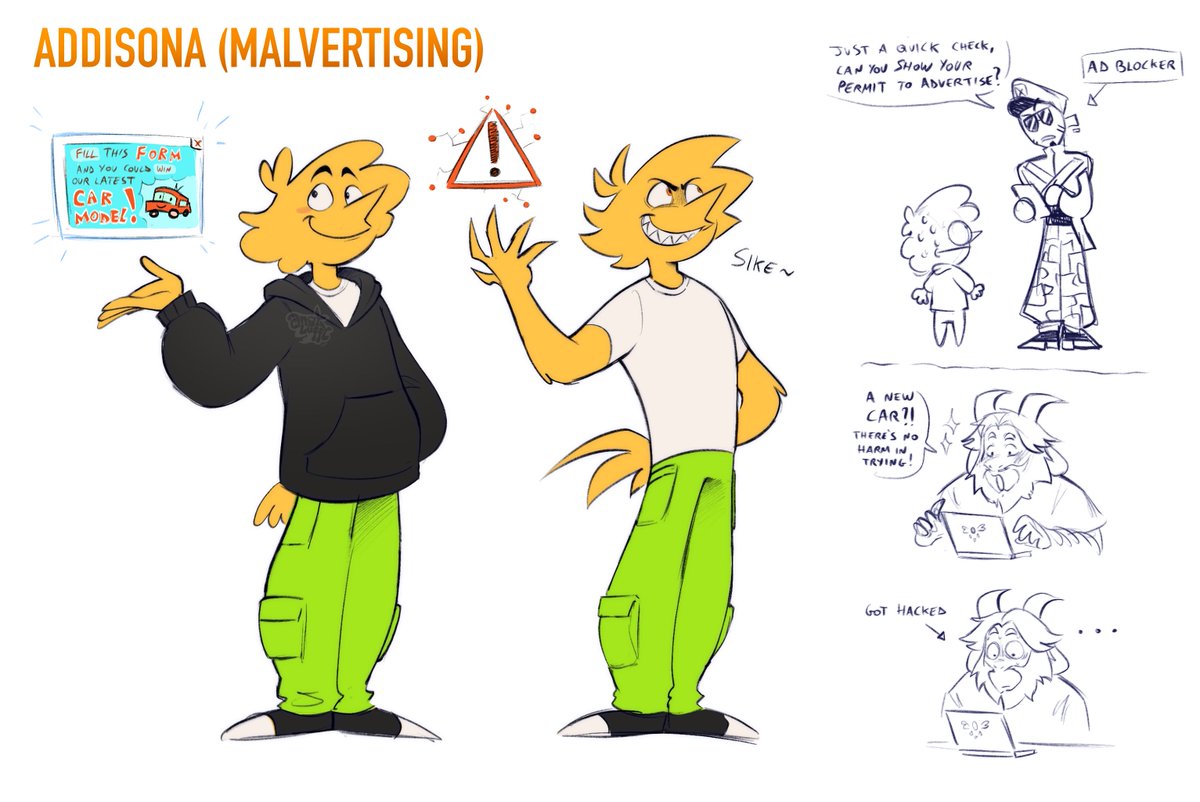 _angyluffy_'s tweet image. #Addisona!! A malvertising one, they like to prank people with adds that hide viruses, (cameo of my AD blocker character lol)