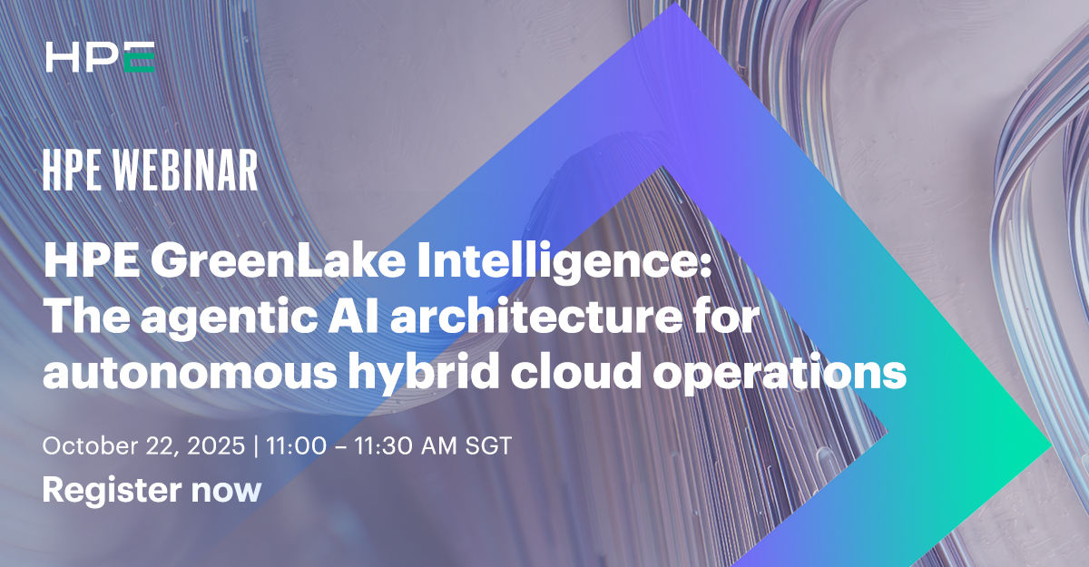 What’s next for hybrid IT? Discover how HPE GreenLake Intelligence and agentic #AI turns infrastructure into an always-on intelligent operations team. Register now: hpe.to/6012AaQ4k