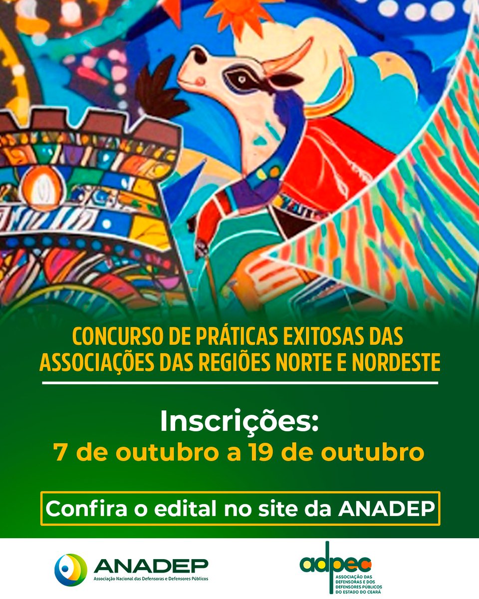 ANADEP_Brasil's tweet image. #DefensoriaSim
ANADEP lança Concurso de Práticas Exitosas das Associações das Regiões Norte e Nordeste: tinyurl.com/5dz2uvr7