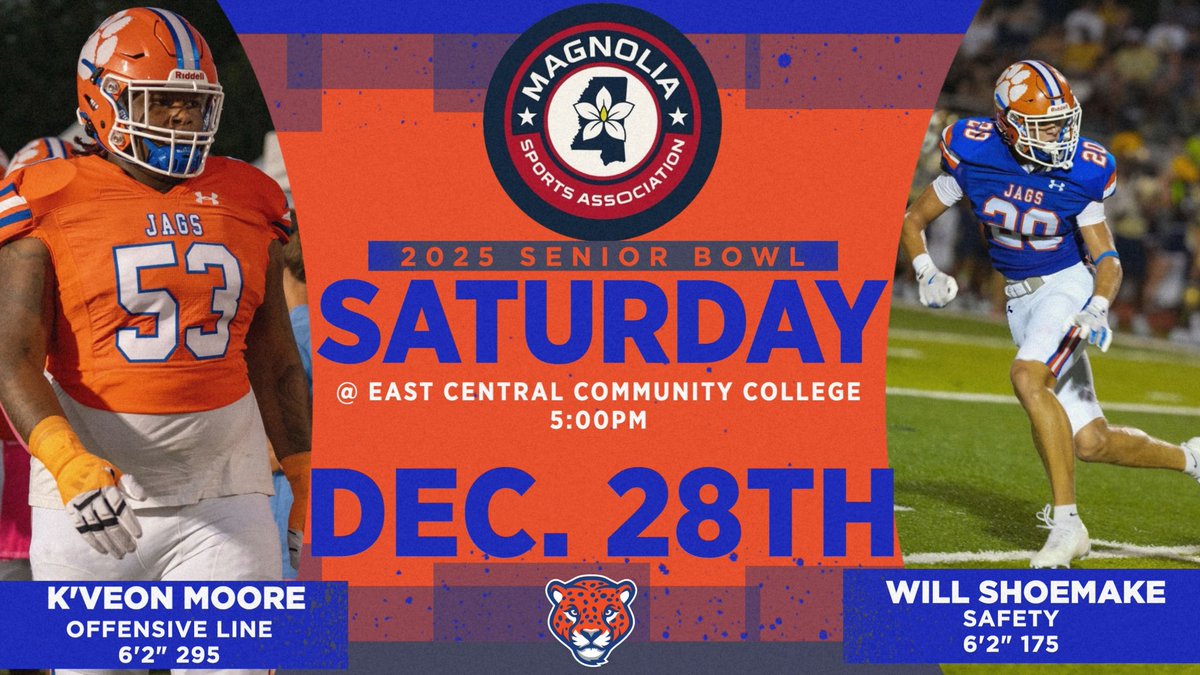 Congratulations to <a href="/Will_Shoemake/">Will</a> and <a href="/KjMoore53/">K’veonMoore53</a> on being selected for the <a href="/MagnoliaAllstar/">Magnolia Sports Association</a> Senior Bowl #GoJags