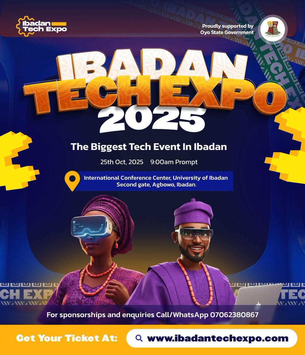Here is your opportunity to attend the Ibadan Tech Expo 2025 absolutely FREE of charge!
There are 200 free tickets up for grabs. To get one, register now via this link: Bit.ly/IBTECH2025.

Venue: International Conference Centre, University of Ibadan
Date: Saturday, 25