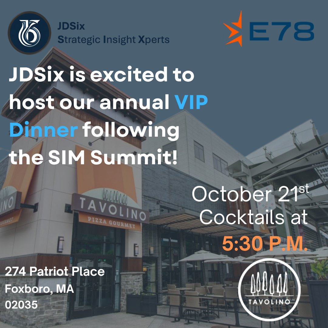 JDSixCIOs's tweet photo. The countdown is on! ⏳
This year, we’ll gather at Tavolino for an evening of cocktails (starting at 5:30 PM), conversation, and connection with our valued peers and partners.
We look forward to sharing this special evening with you!
#JDSix #TechLeadership #VIPDinner https://t.co/05xnBfkYPj