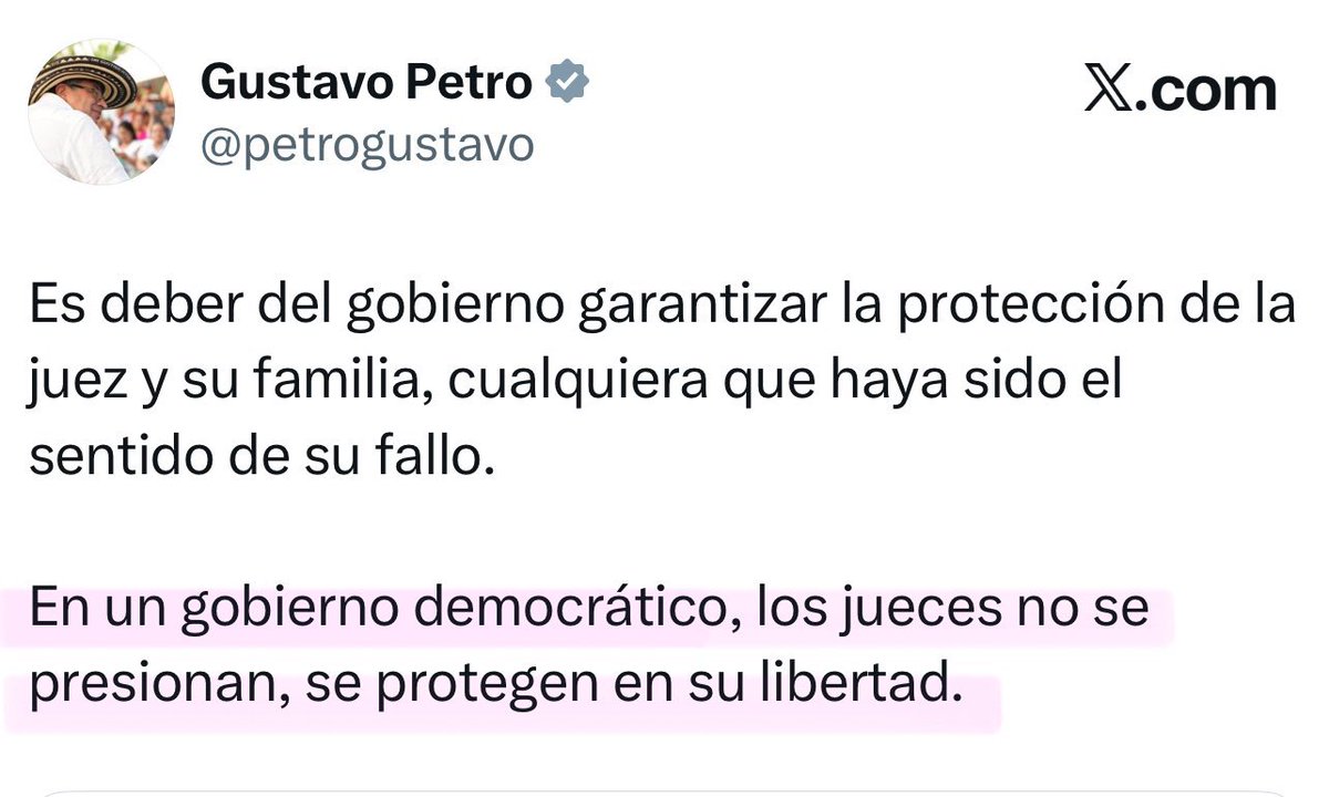 Hace un par de meses Petro escribió que “en un gobierno democrático, los jueces no se presionan”

Pero hoy convocó a FECODE y a la CUT a marchar para presionar a la Corte en su decisión sobre le pensional.

Bajo su propia lógica, queda clarísimo que su gobierno NO es democrático.