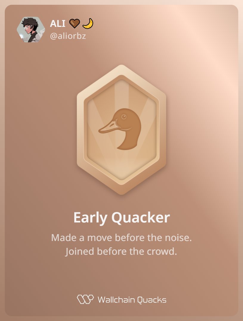 Just unlocked the Early Quacker on <a href="/wallchain_xyz/">Wallchain Quacks</a> 🏆

How cool is that?

Feels great to have my contributions recognized.

How’s Wallchain Quacks been treating you so far?

Not on board yet? Drop a comment for an invite 👇🦆