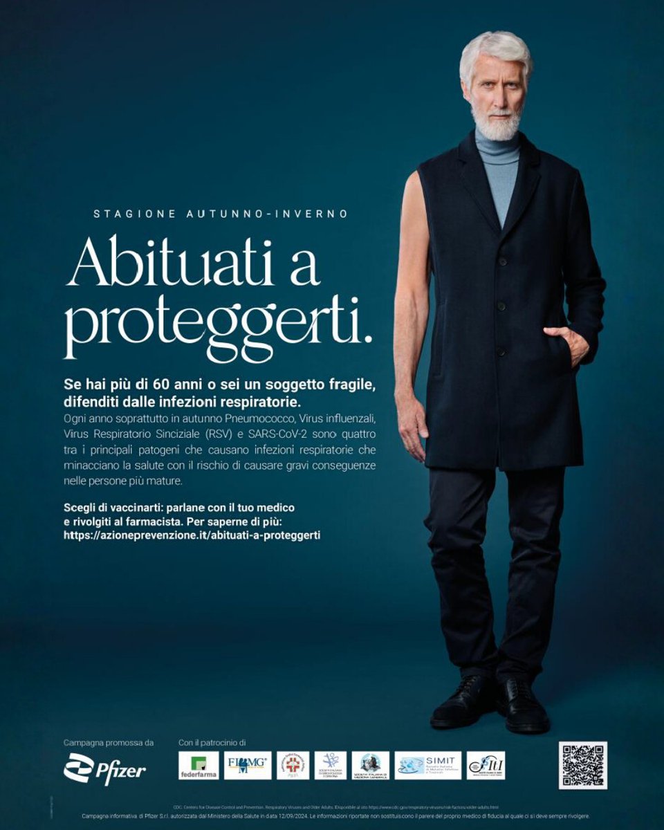 🛡️Avviata la campagna #AbituatiAProteggerti, promossa da <a href="/pfizeritalia/">Pfizer Italia</a> con il patrocinio di #Federfarma. Un invito a rendere la prevenzione un’abitudine: 4 virus autunnali si possono evitare con le vaccinazioni, anche in farmacia.
Visita azioneprevenzione.it/abituati-a-pro…